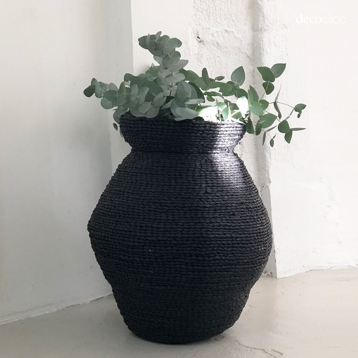 Black-colored, woven mendong jar H50 cm  Sumba