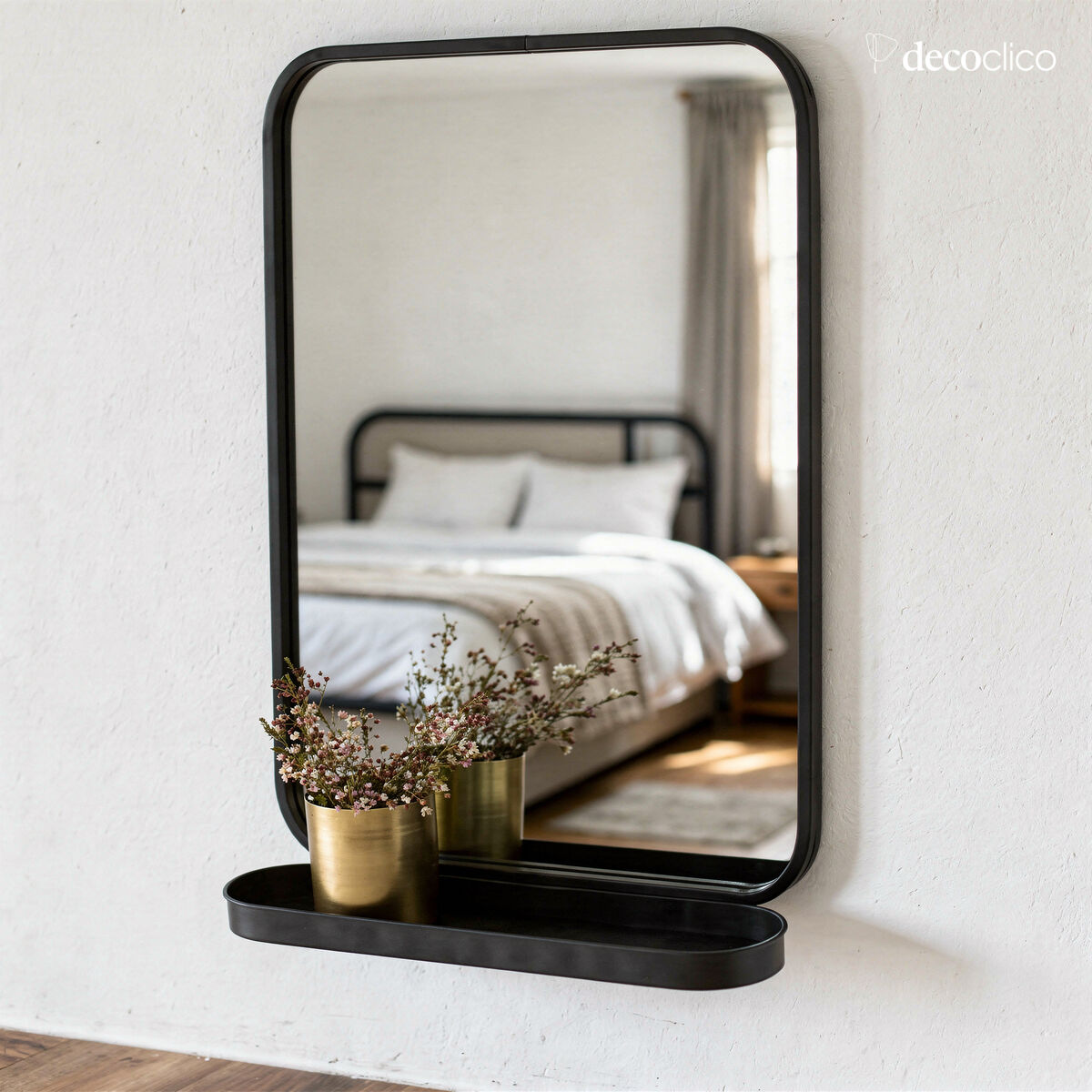 Black metal mirror with shelf 50 x 78 cm Bricklane