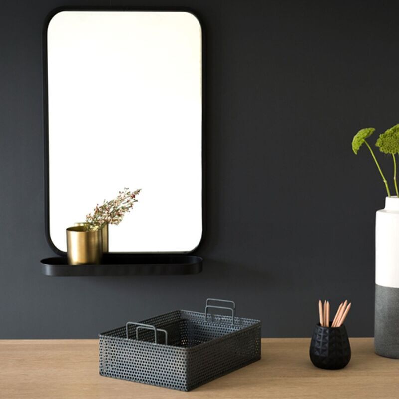 Black metal mirror with shelf 50.5 x 77.5 cm  Bricklane