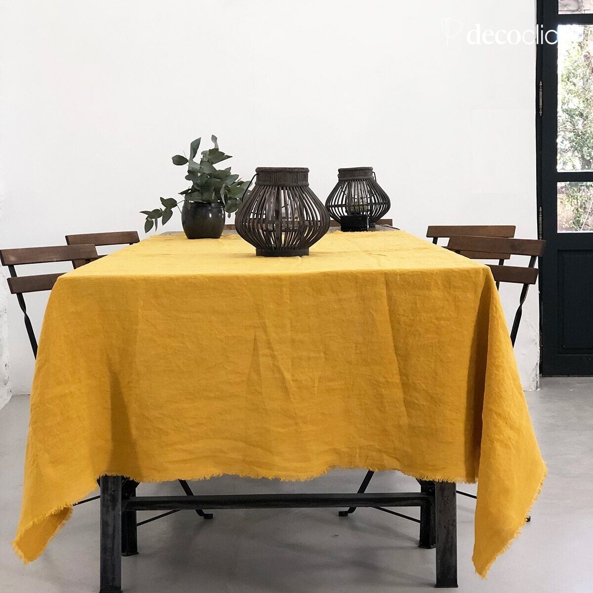 Casatera washed hemp tablecloth with mustard fringes - 170x250 cm Douro