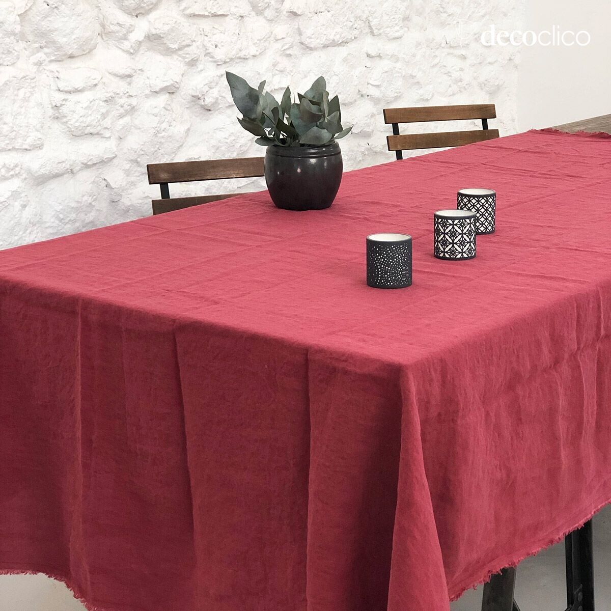 Casatera wine-colored washed hemp tablecloth with fringes - 170x250 cm Douro