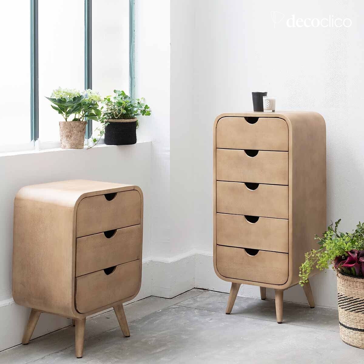 Chiffonnier en manguier teinté 5 tiroirs Hanko