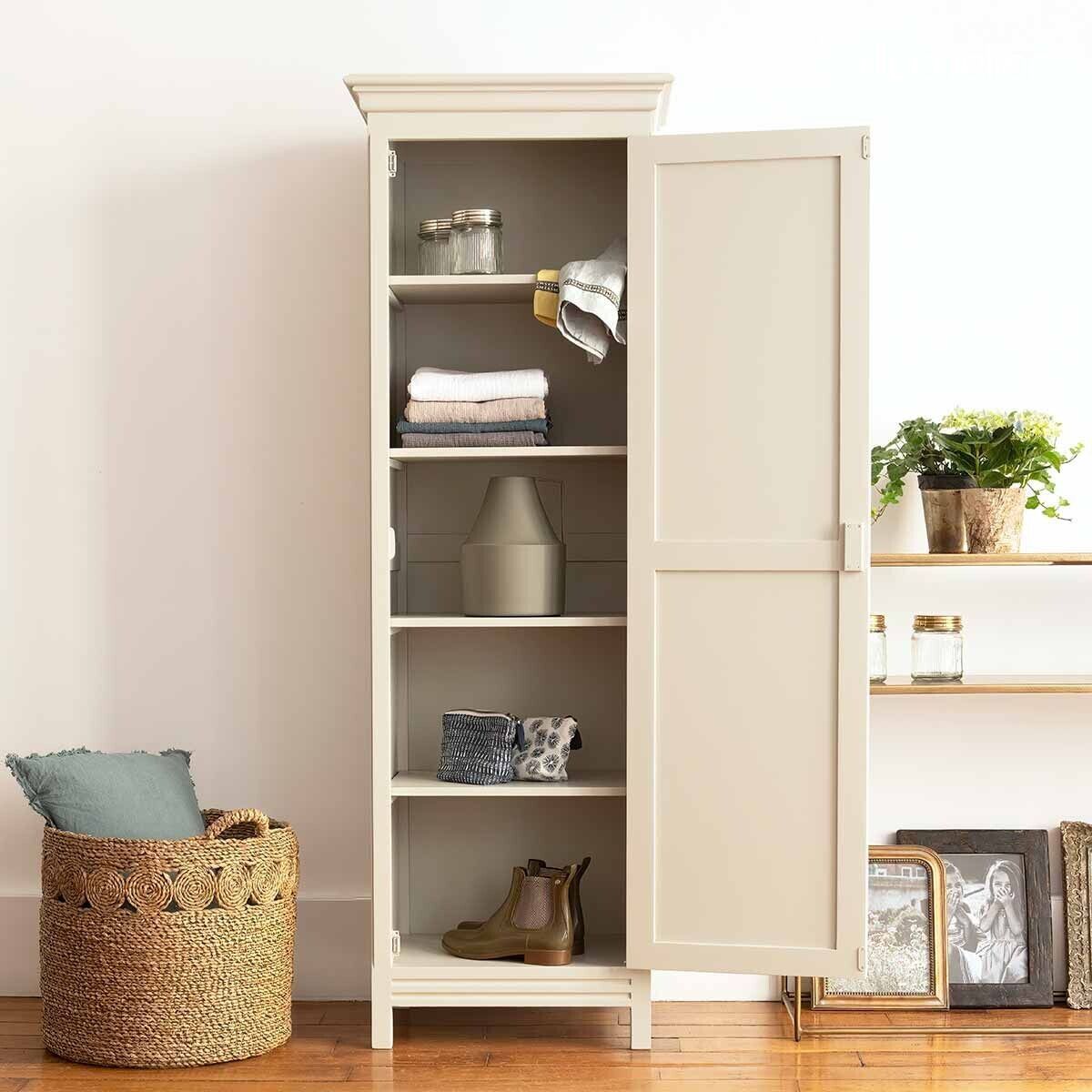 Dressmaker's cabinet with one door in light gray maritime pine Léandre