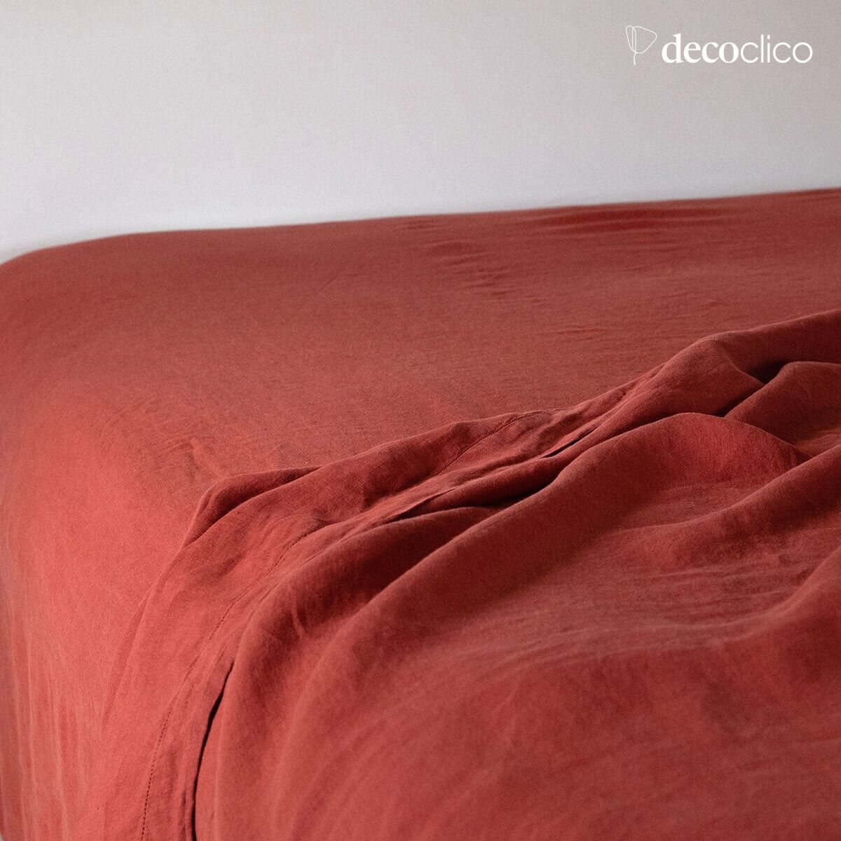 Flat linen sheet, washed terracotta with openwork finish - 240x300 cm Oslo
