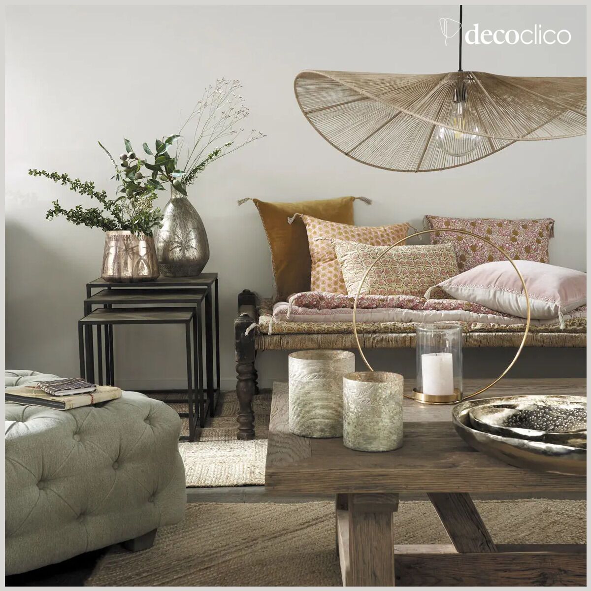 Cushion with pink and yellow printed cotton pom-poms - 40x60 cm Flora