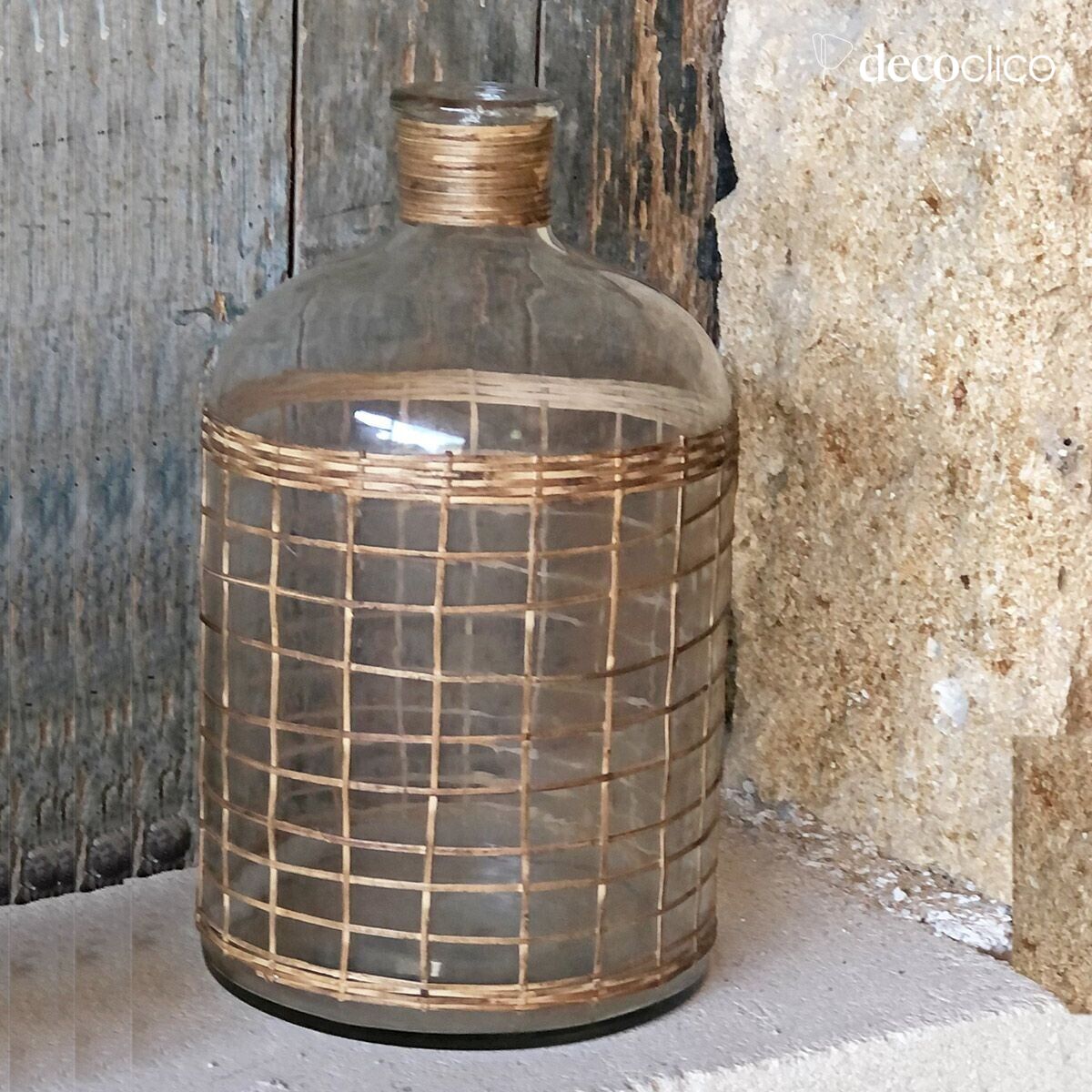 Glass cylinder and woven rush 30 x 18 cm