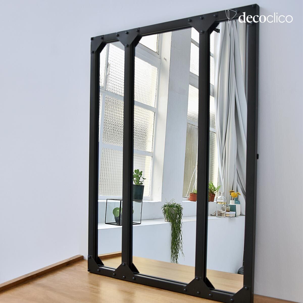 Glass mirror, black rectangular metal frame, 60 x 83 cm  Bricklane