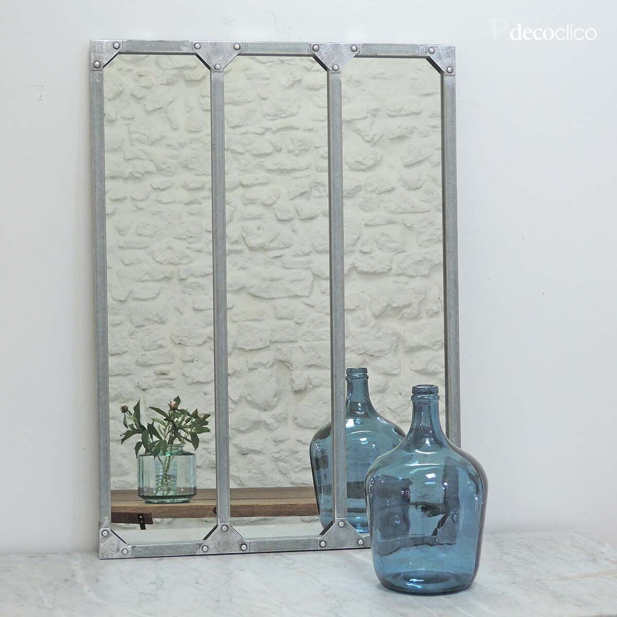 Glass mirror, rectangular metal workshop, zinc finish, 60 x 83 cm  Brickl