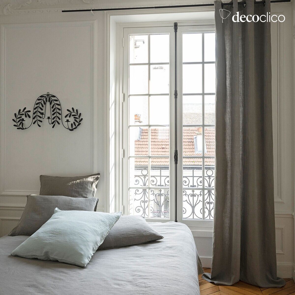 Grommet curtain in washed linen, gray-green - 140x280 cm Oslo