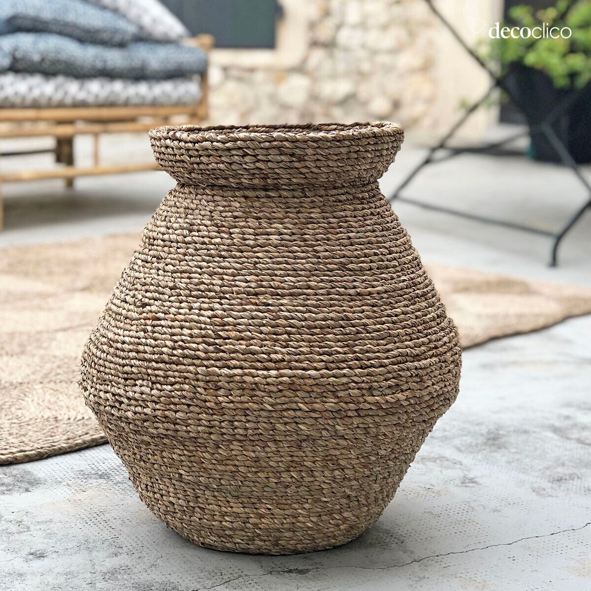 Jar in woven natural wicker H50 cm  Sumba