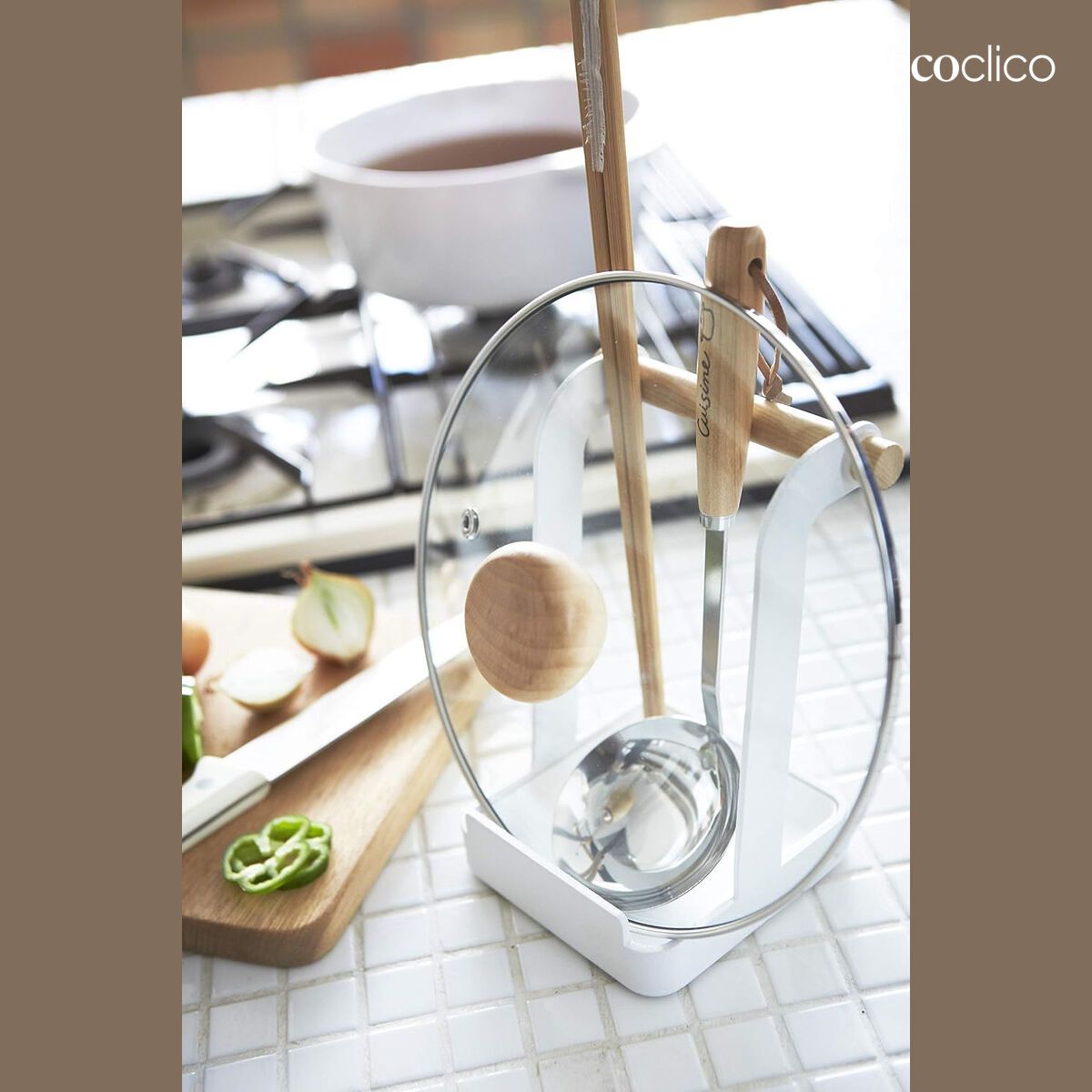 Kitchen utensil holder in white steel and natural ash Tosca