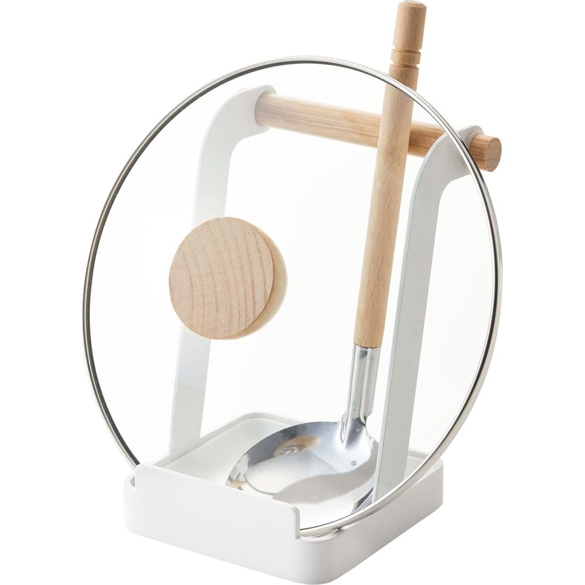 Kitchen utensil holder in white steel and natural ash Tosca