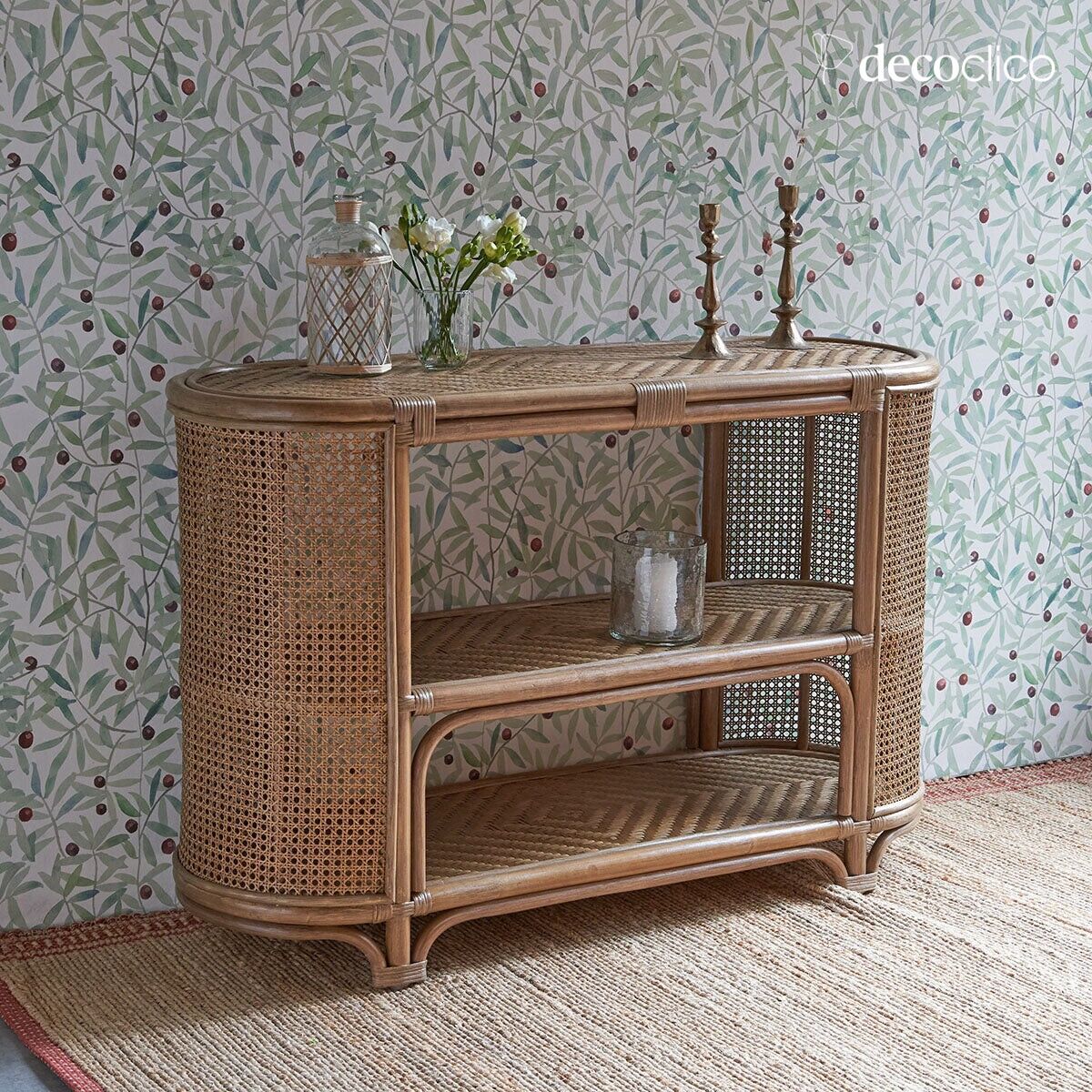 Library in rattan and brown cane Rosalie