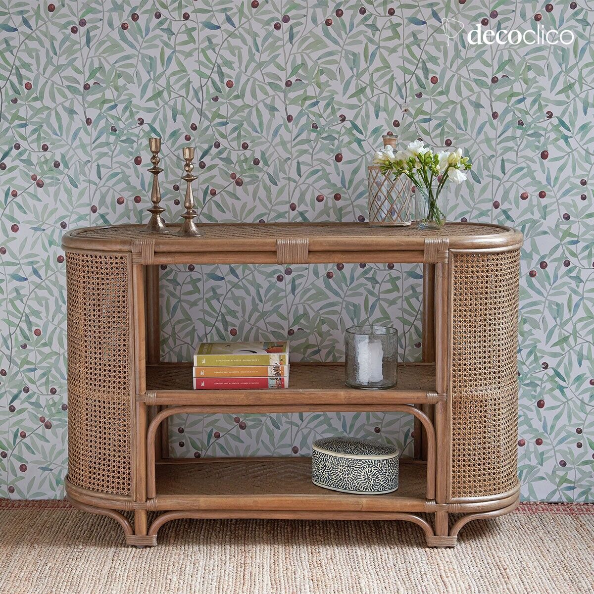 Library in rattan and brown cane Rosalie