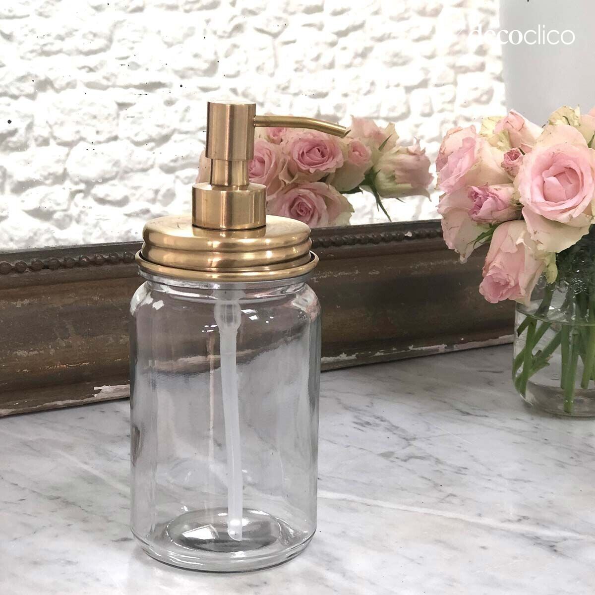 Liquid soap dispenser in glass and brass Chaumont