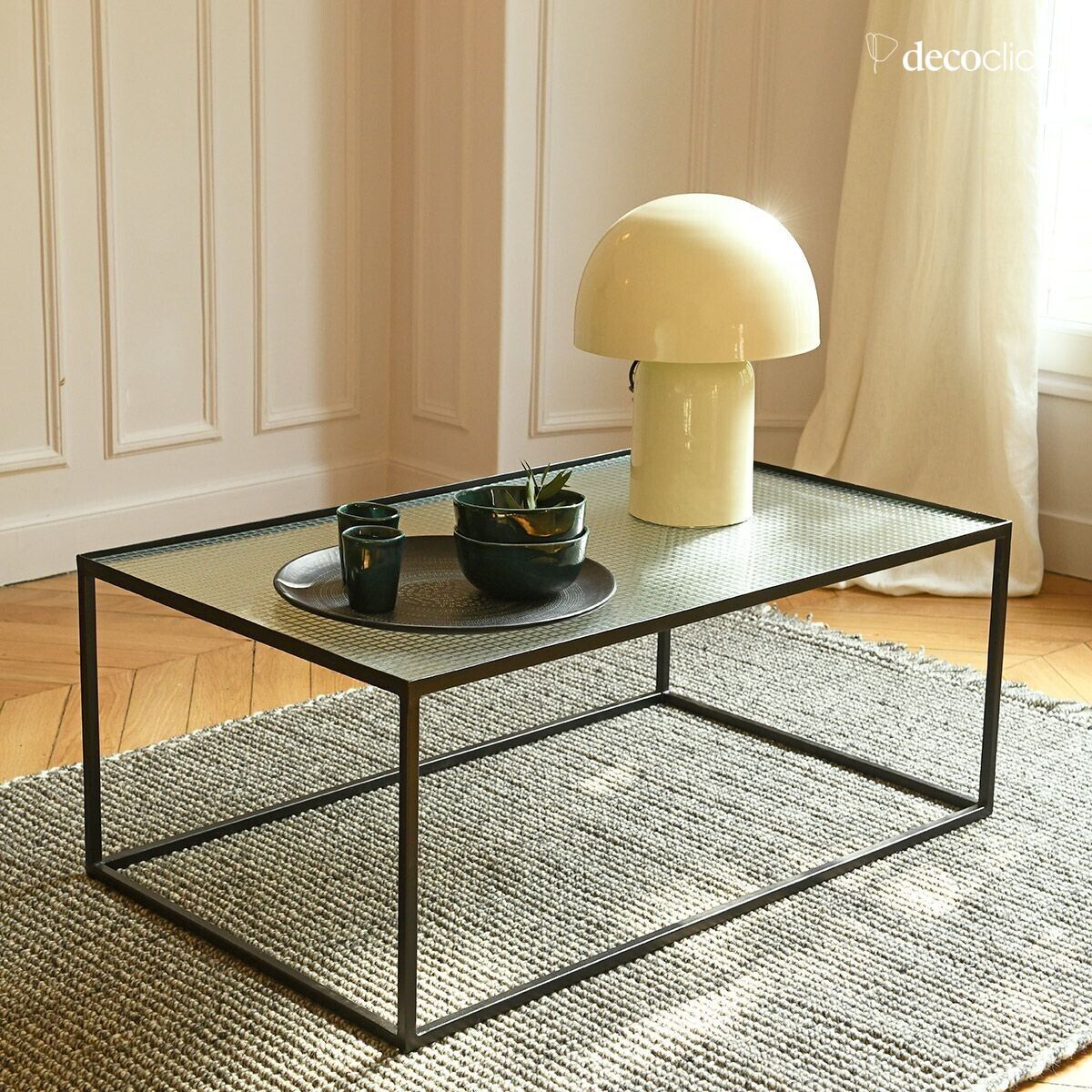 Low table in matt black metal with glass top Nevada