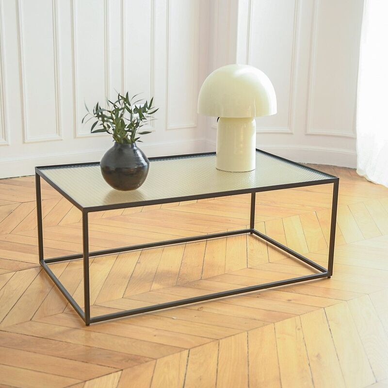 Low table in matt black metal with glass top Nevada