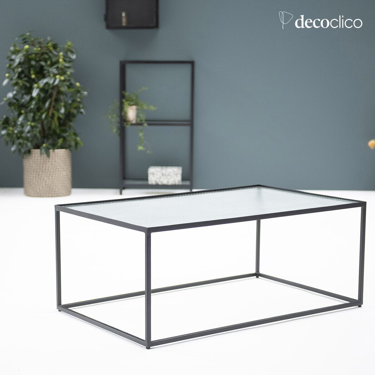 Low table in matt black metal with glass top Nevada