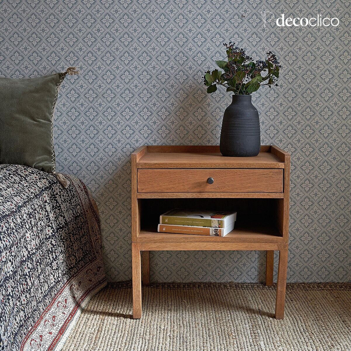 Mango wood bedside table with vintage finish Francis