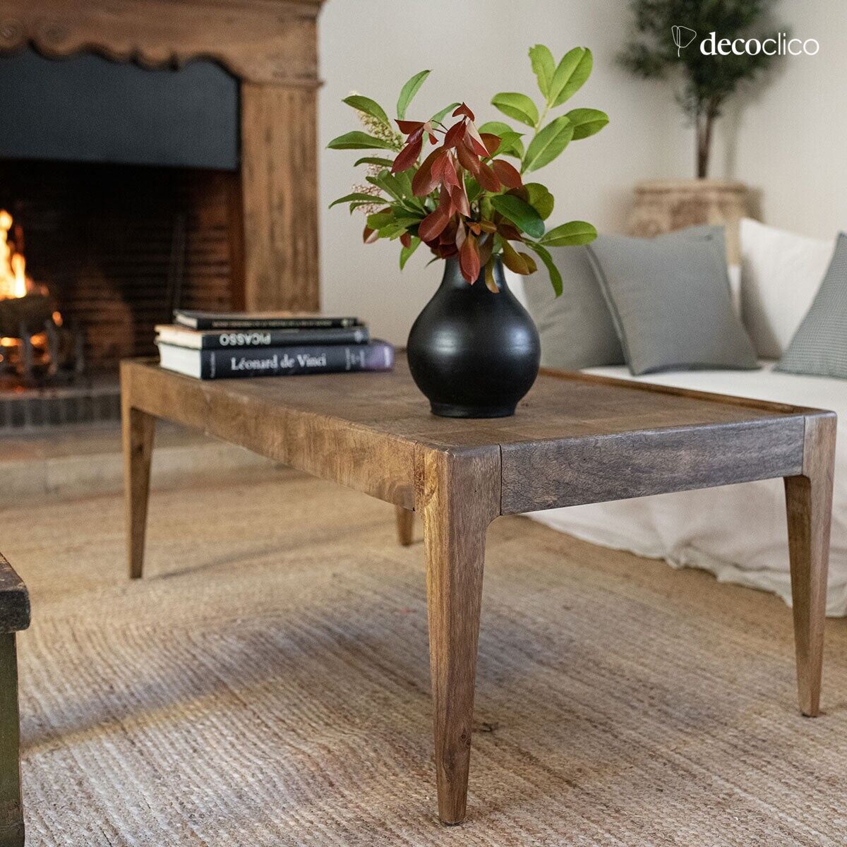 Mango wood coffee table with marquetry motif top Garenne