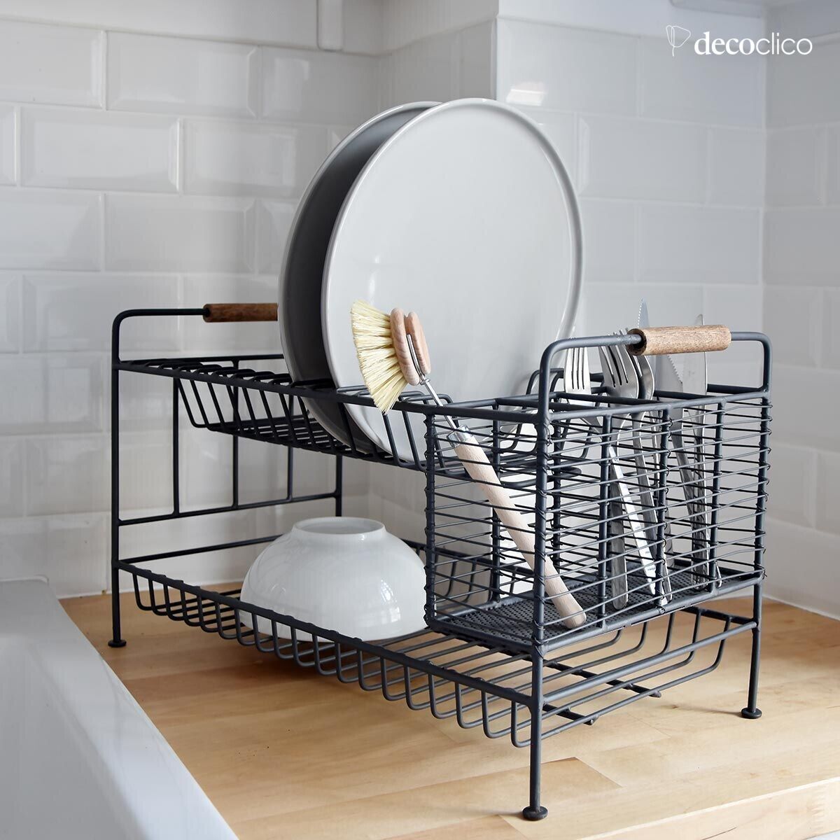 Metal dish rack with antique gray finish