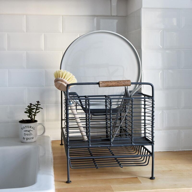 Metal dish rack with antique gray finish