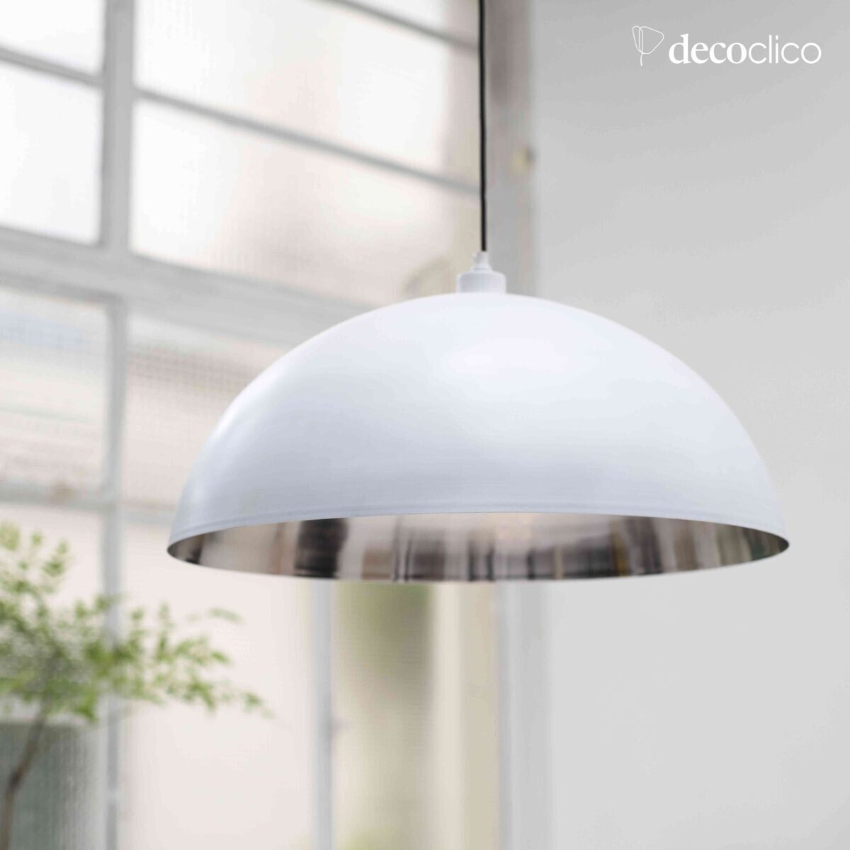 Metal dome suspension with matt white finish and silver interior Douglas