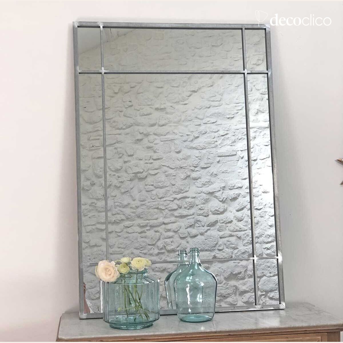 Miroir Art Déco en métal finition zinc Wallis