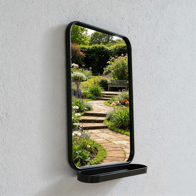 Miroir en métal noir avec étagère 50 x 78 cm Bricklane