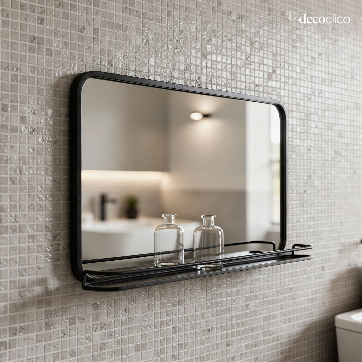 Miroir rectangulaire en métal noir avec étagère 60 x 35 cm Bricklane