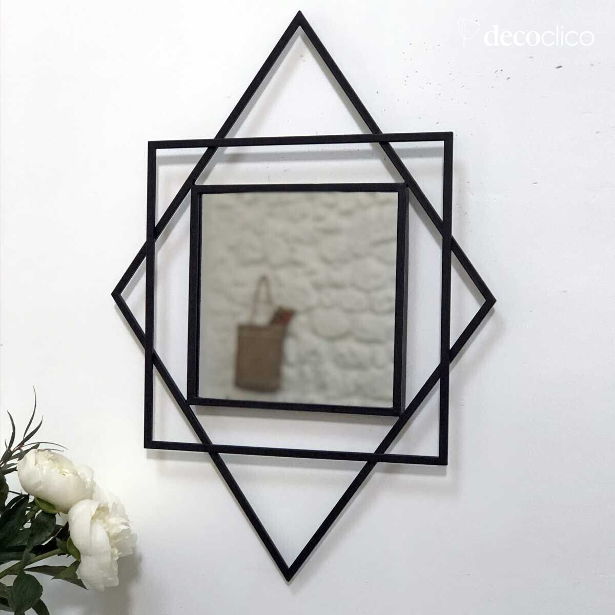 Mirror with black Art Deco graphic motif 70 x 50 cm  Tonka