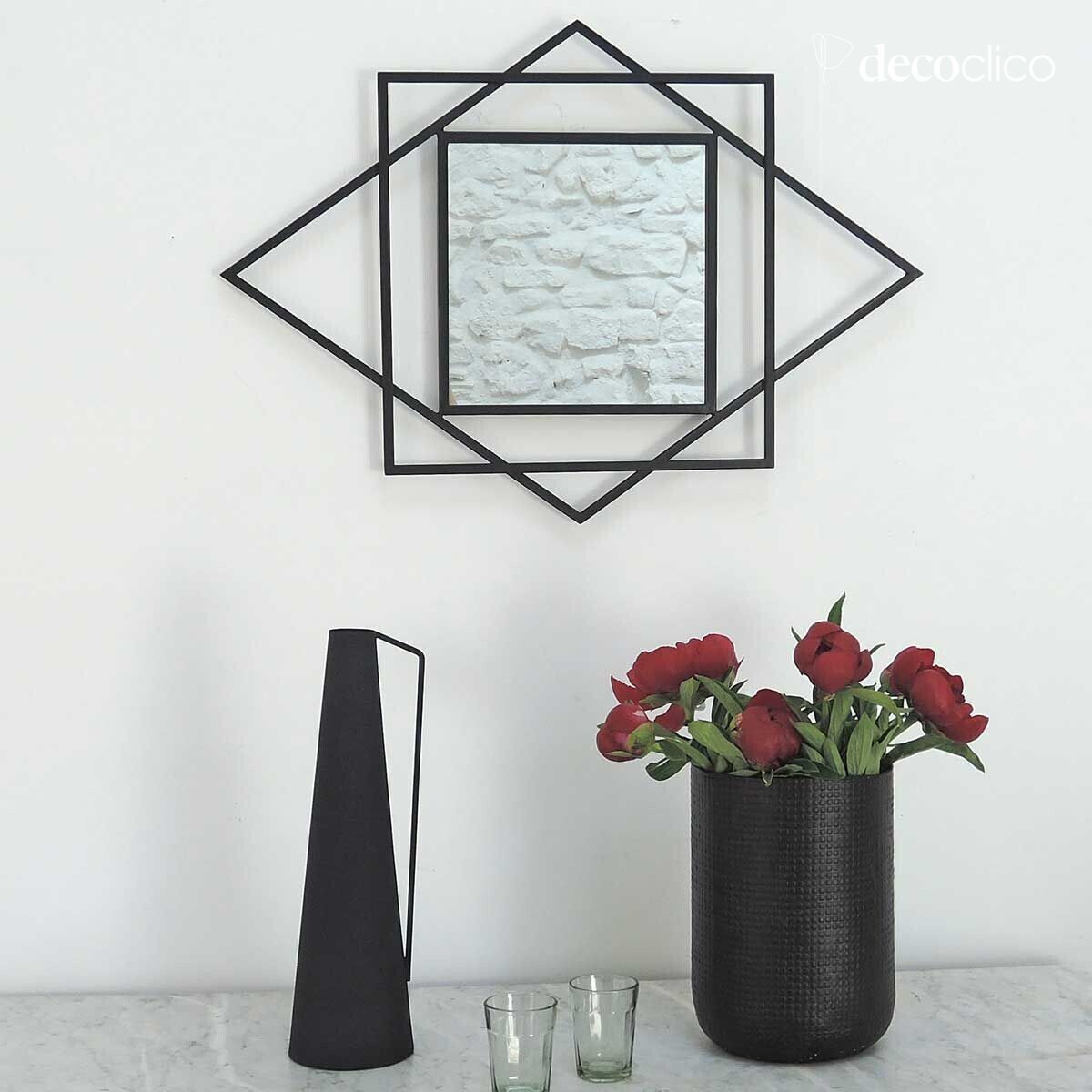 Mirror with black Art Deco graphic motif 70 x 50 cm  Tonka