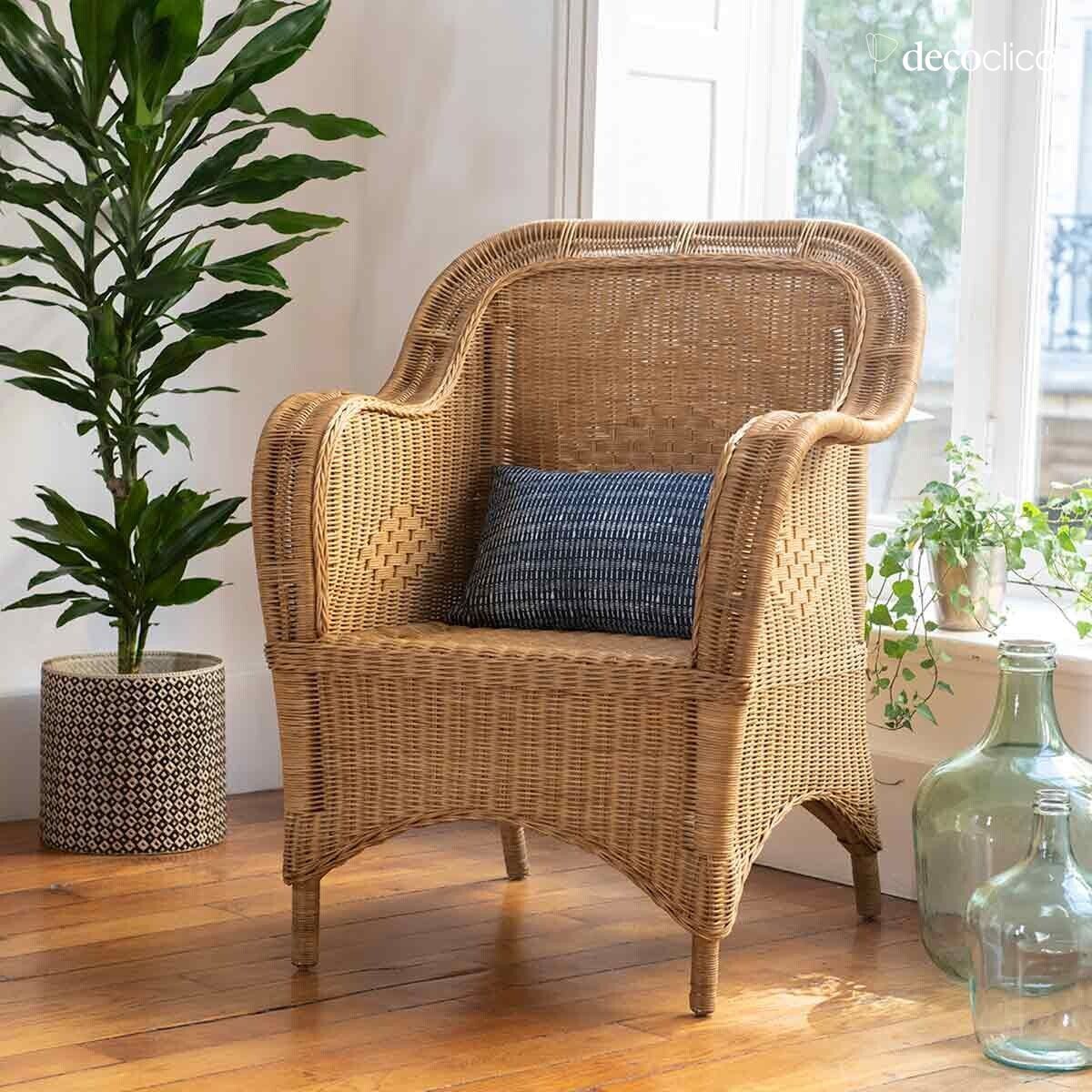 Natural rattan armchair with armrests and woven seat Cabourg