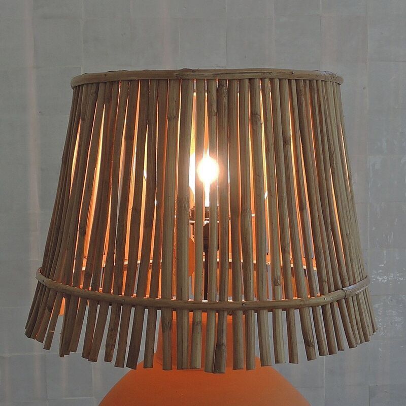 Natural rattan lampshade and white metal frame