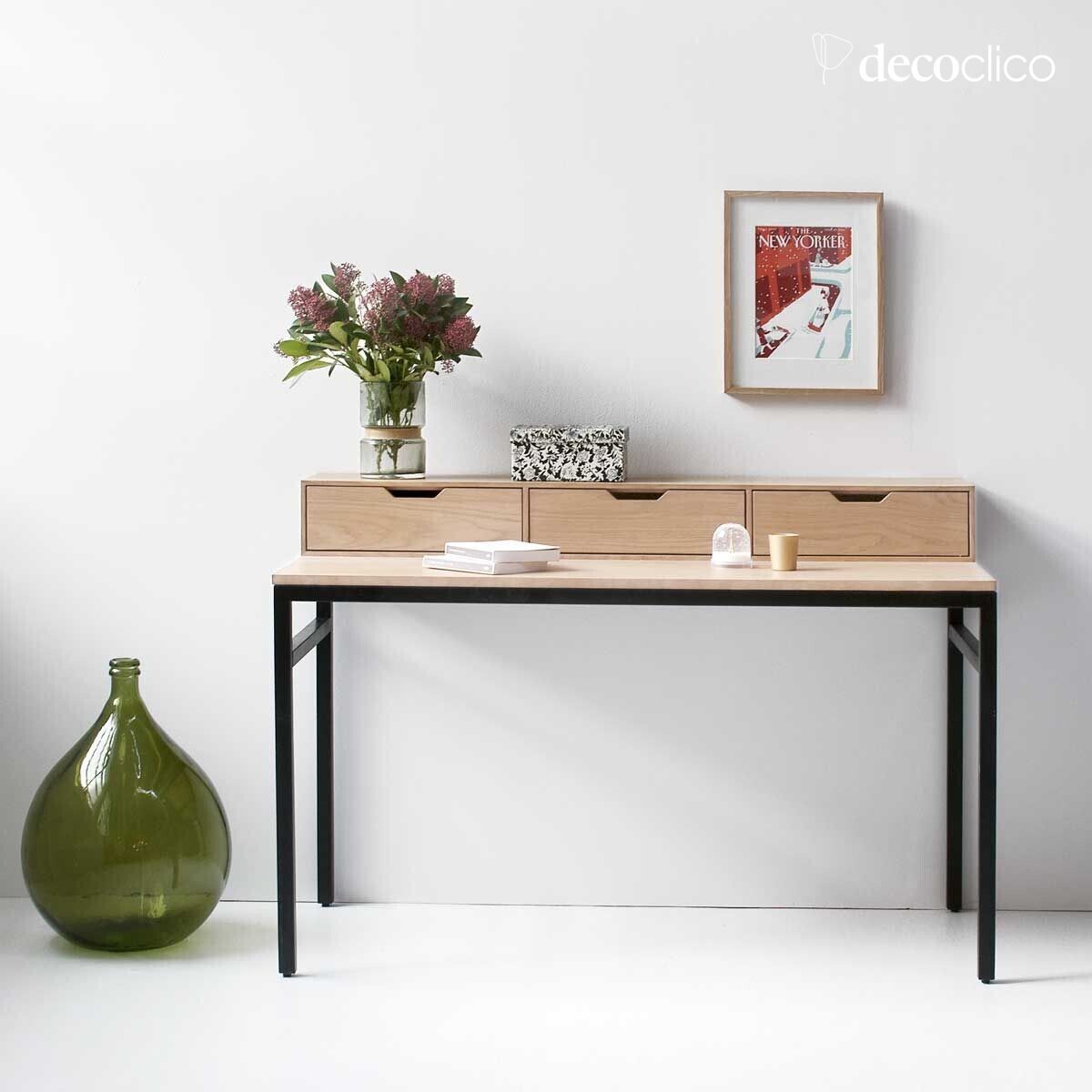 Oak veneer desk with matt black metal legs Soho