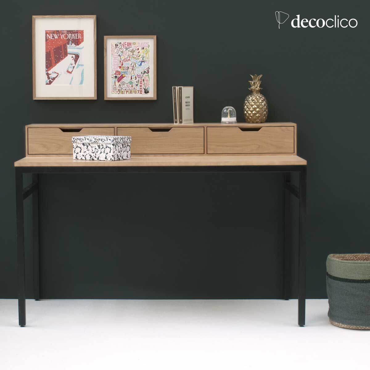 Oak veneer desk with matt black metal legs Soho