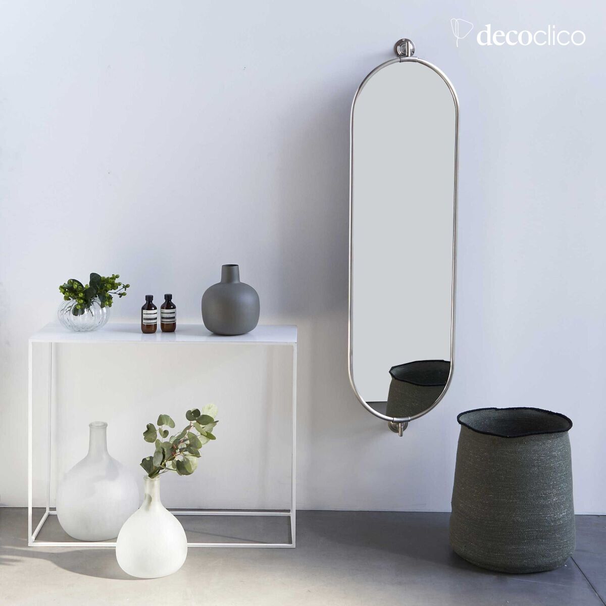 Oval wall mirror with high tilting mechanism in silver-plated brass 145 x 40 cm Chaumont