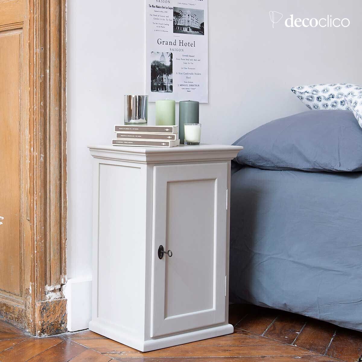 Parisian bedside table with 1 door in light gray maritime pine Léandre