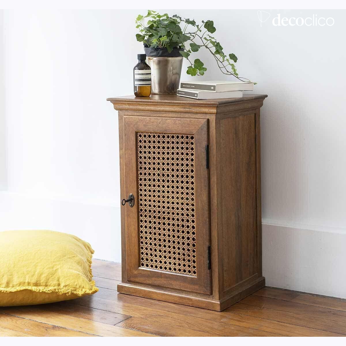 Parisian bedside table with 1 door in vintage cane Georges