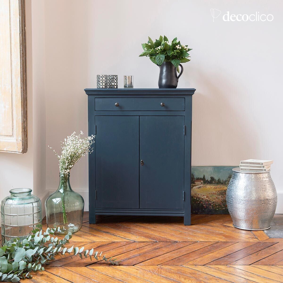 Parisian sideboard, 2 doors, 1 drawer, in blue maritime pine Léandre