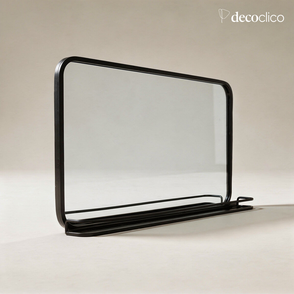 Rectangular black metal mirror with shelf 60 x 35 cm Bricklane