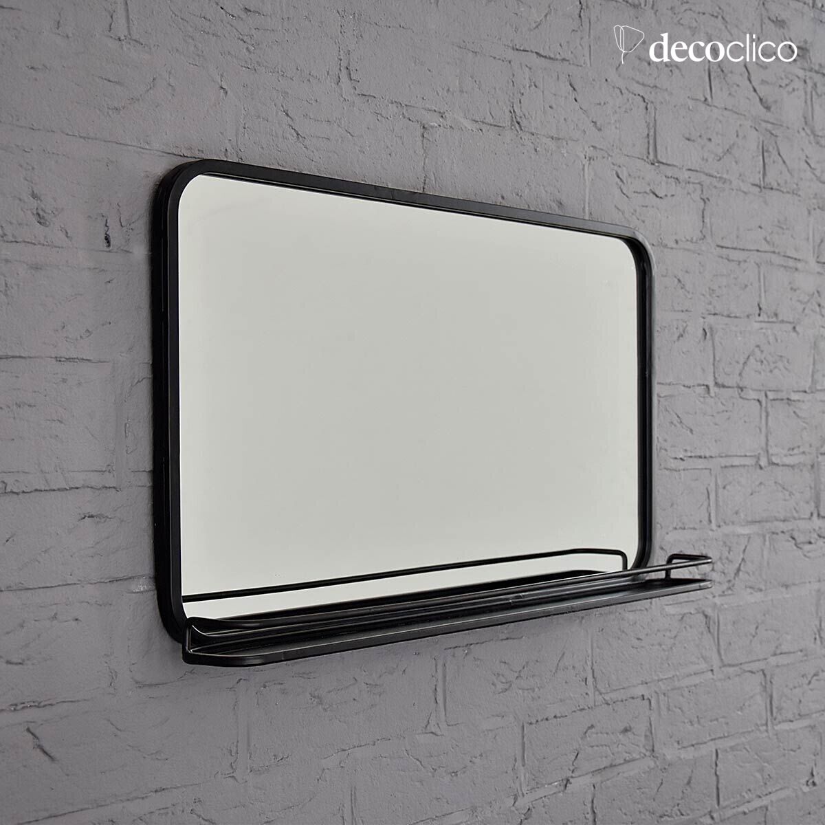 Rectangular black metal mirror with shelf 60 x 35 cm  Bricklane