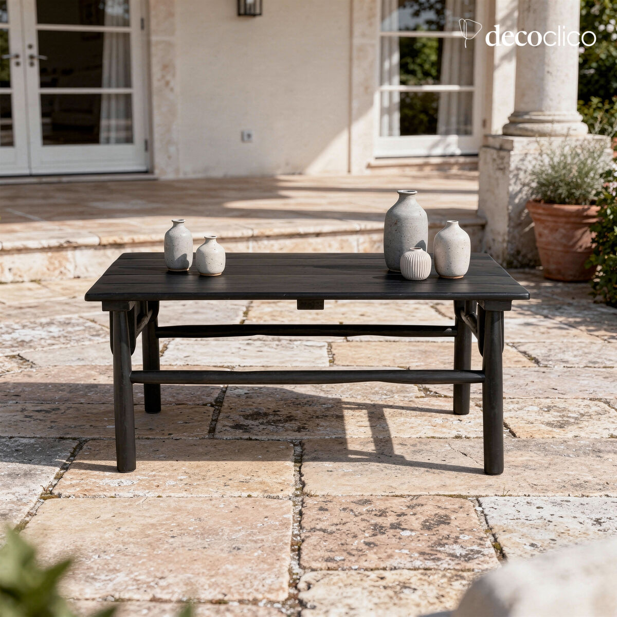 Rectangular coffee table in matt black-stained teak wood Pepper