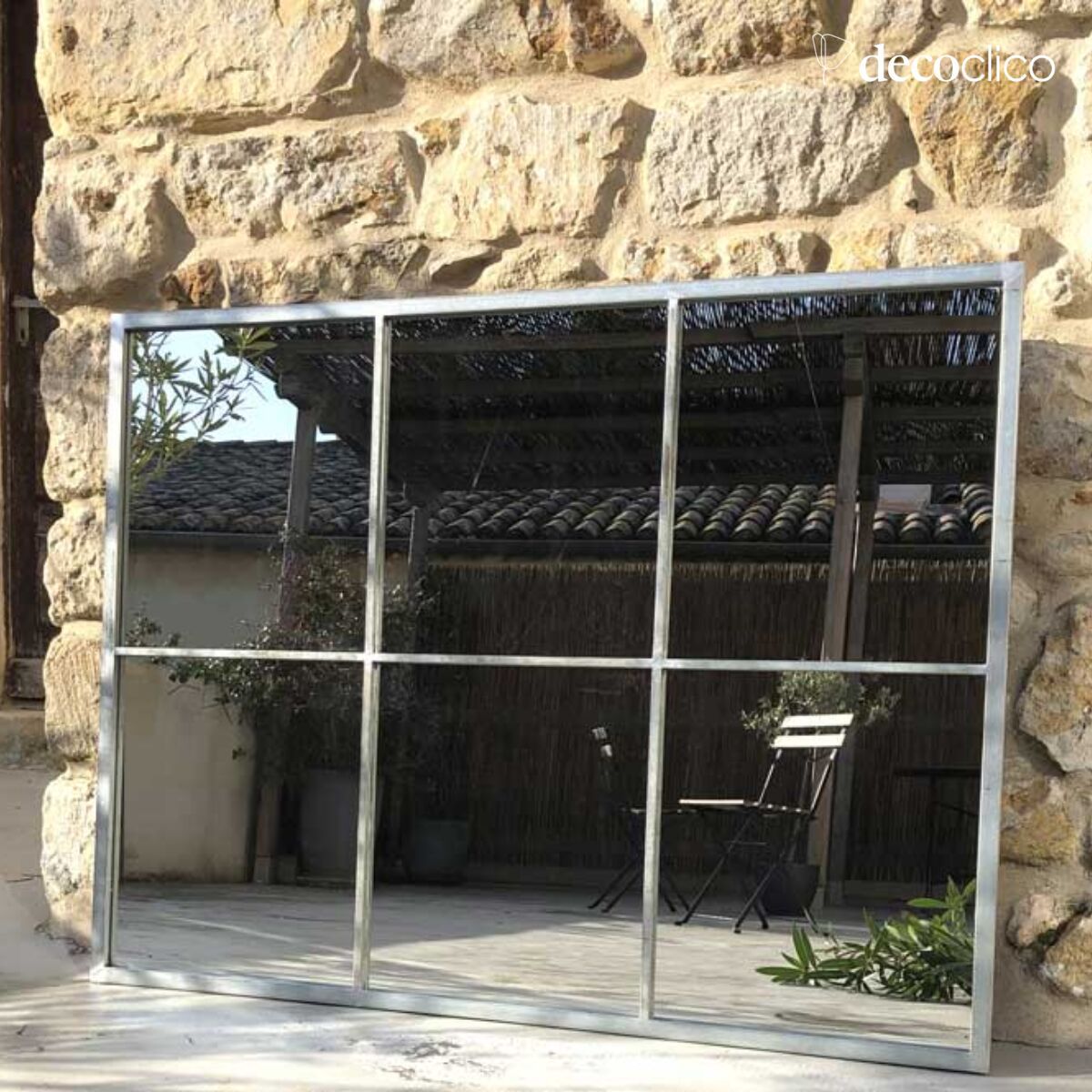 Rectangular canopy mirror in zinc-finish metal 110 x 85 cm Bréhat