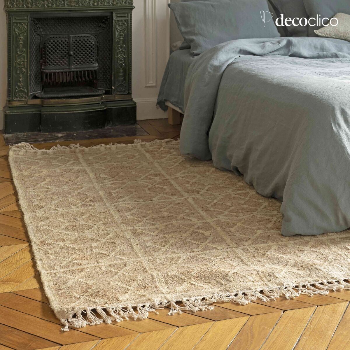 Rectangular jute and cotton mat, hand-woven with a sand-colored cross pattern 140 x Fro