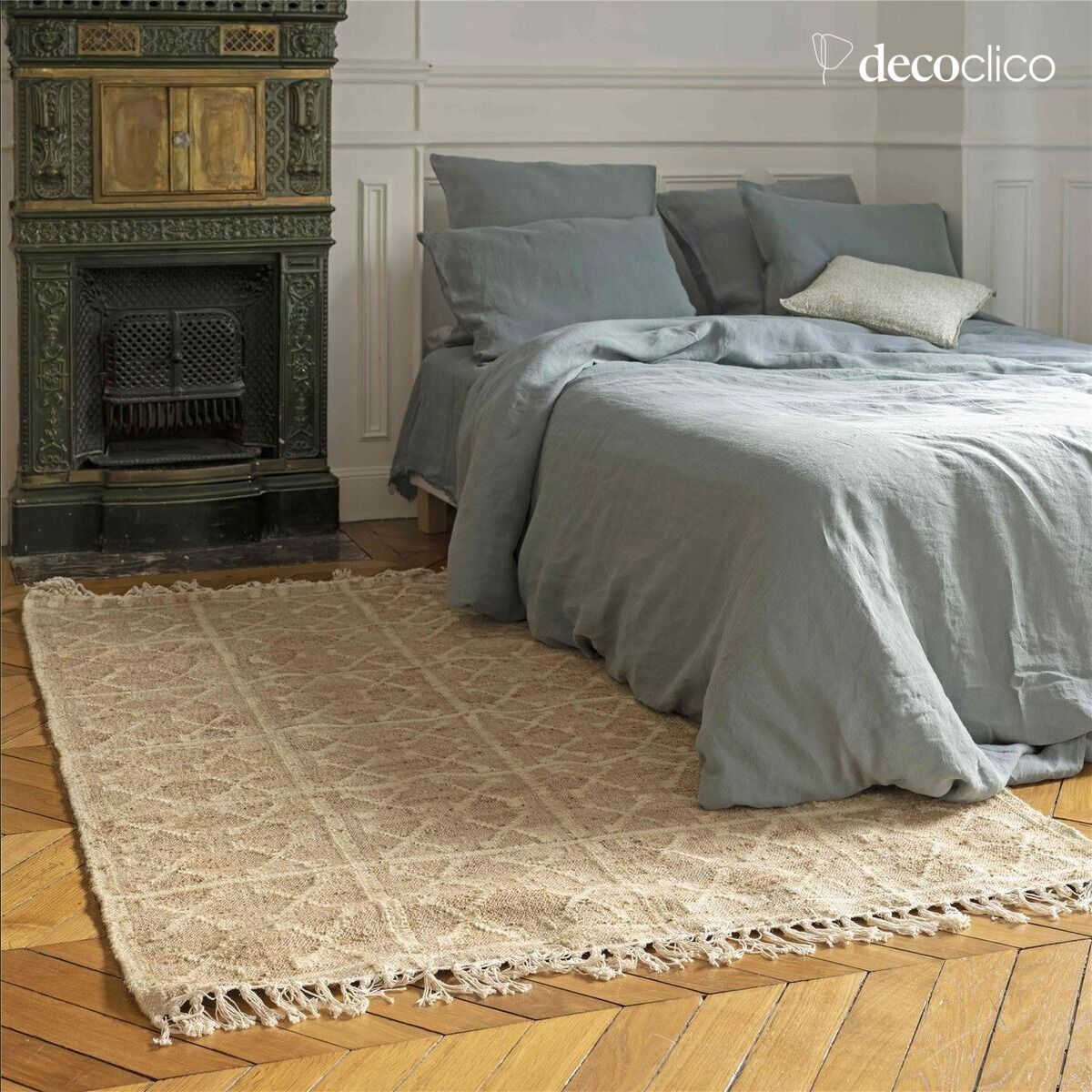 Rectangular jute and cotton mat, hand-woven with a sand-colored cross pattern 140 x Fro