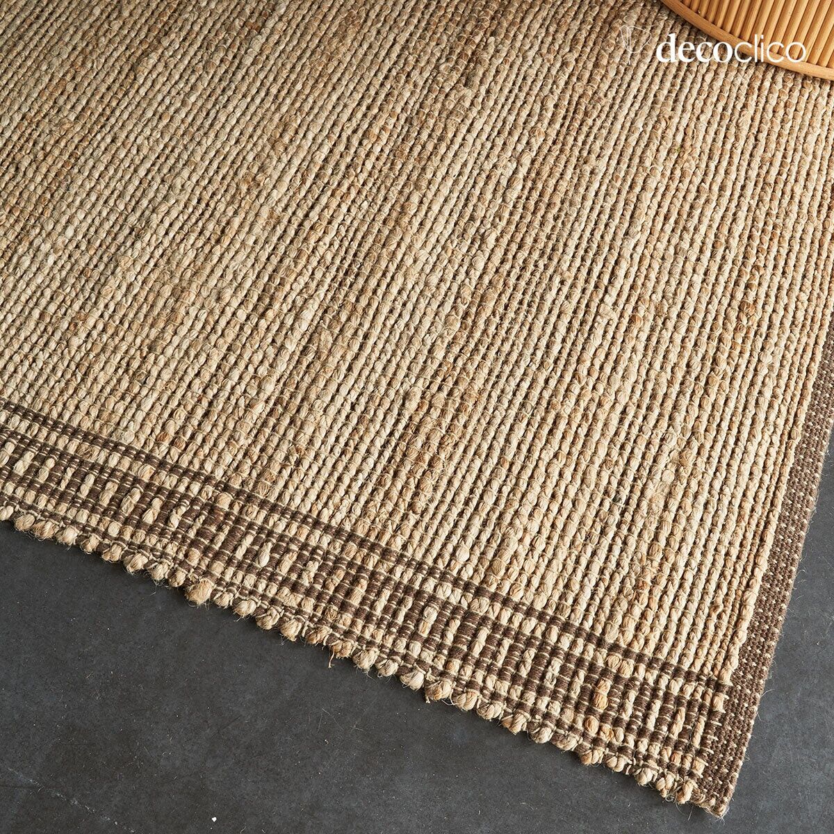 Rectangular mat in natural jute and hand-woven brown cotton, 140 x 200 cm Bergen