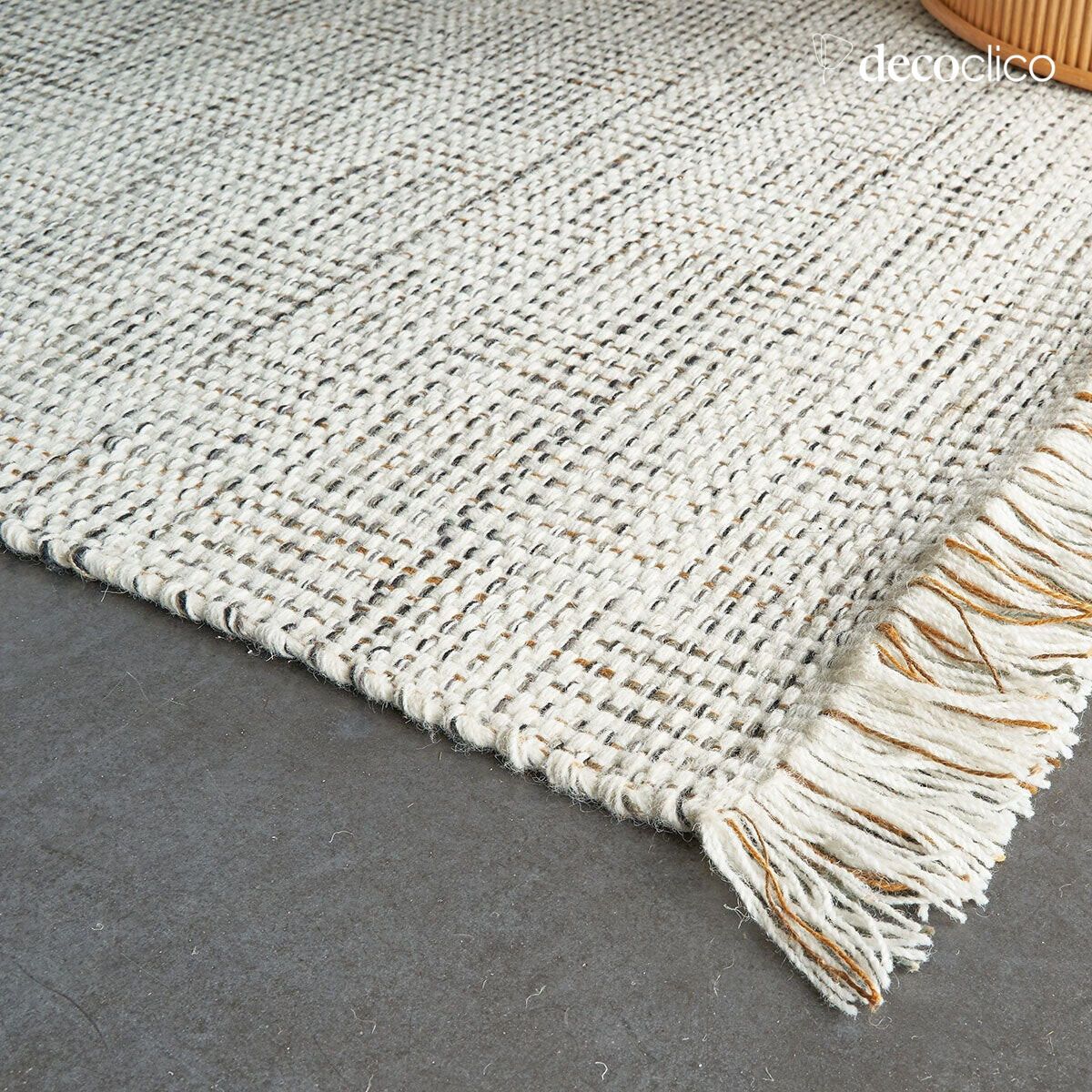 Rectangular mat in natural jute and hand-woven wool, 140 x 200 cm Moka