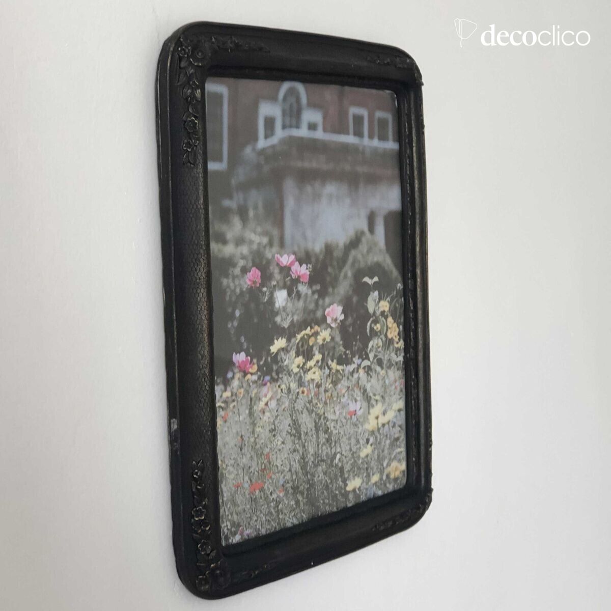 Rectangular matt black photo frame with a patinated garland relief 29.5 x 24.5 cm Man