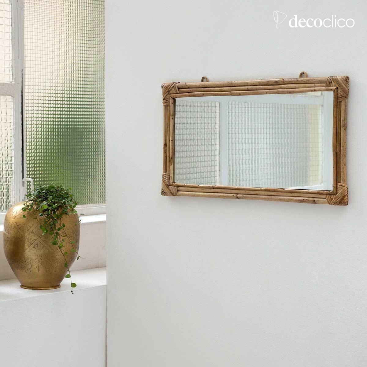 Rectangular mirror in natural rattan 67 x 36 cm Moka